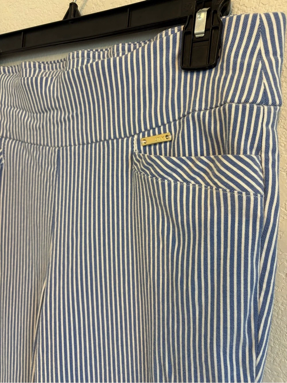 Jones New York Signature Blue White Striped Pull On Ankle Pants Women Medium